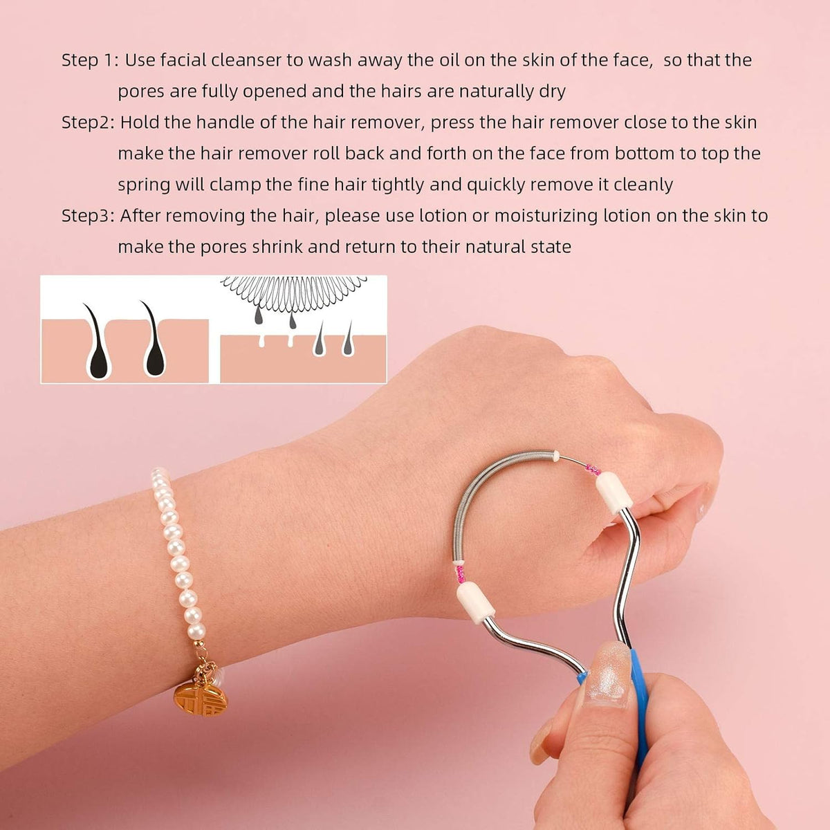 Facial Hair Remover for Women - Spring Epilator for Face, Lip & Chin